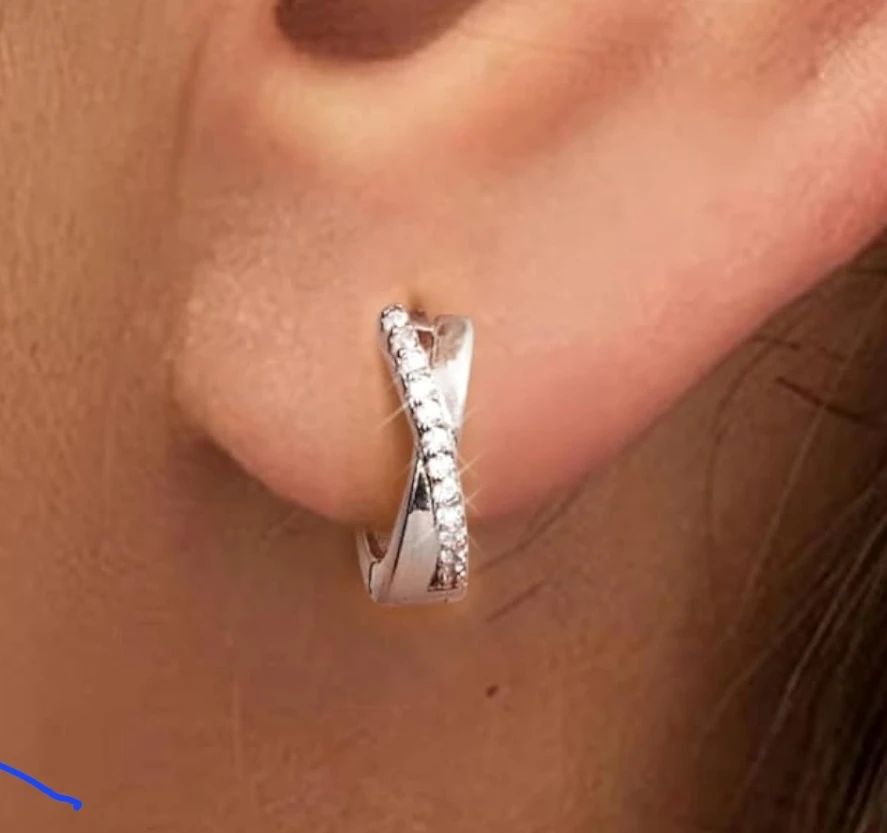 Silver Hoop Earrings with moissanita - photo 2