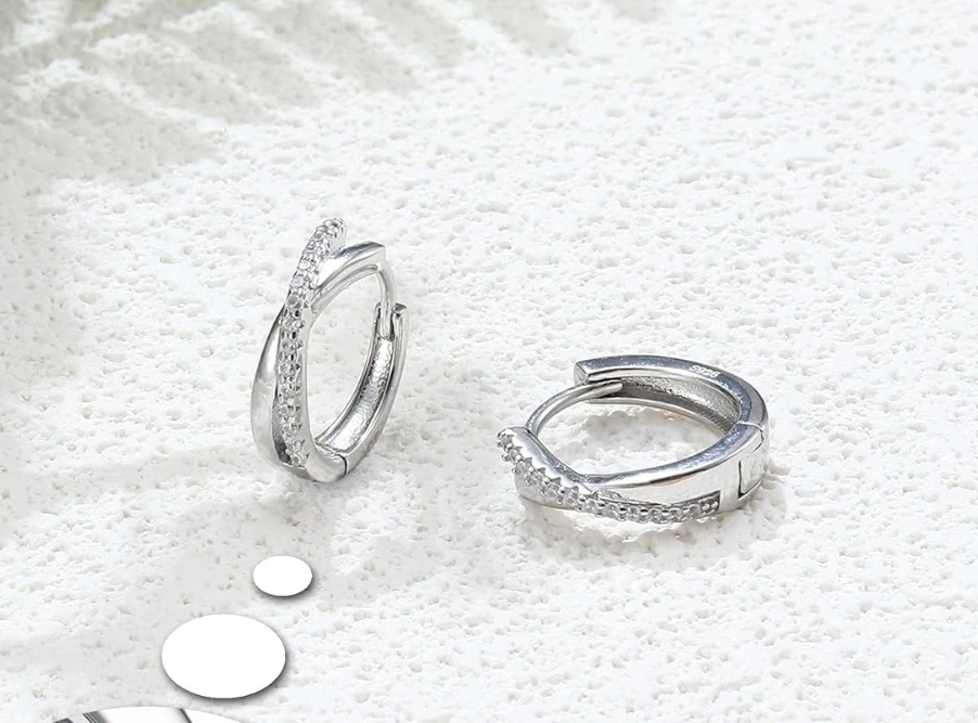 Silver Hoop Earrings with moissanita - photo 3