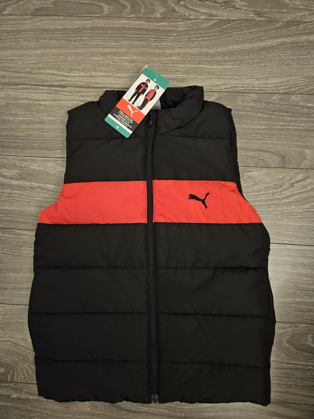 Puma Kids' Black & Red Puffer Vest - Size 8