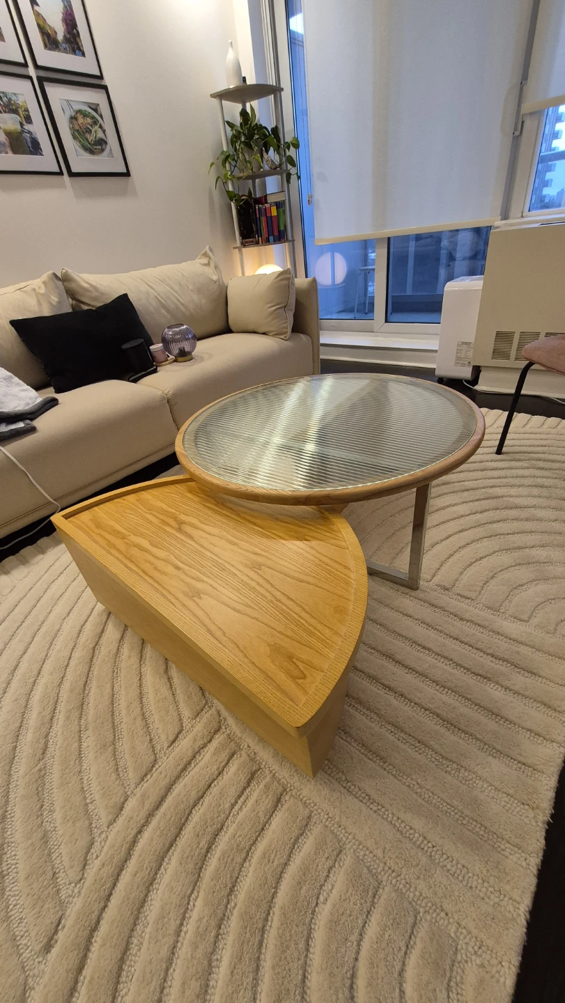 Unique Round Glass Coffee Table with Wooden Accent - photo 2
