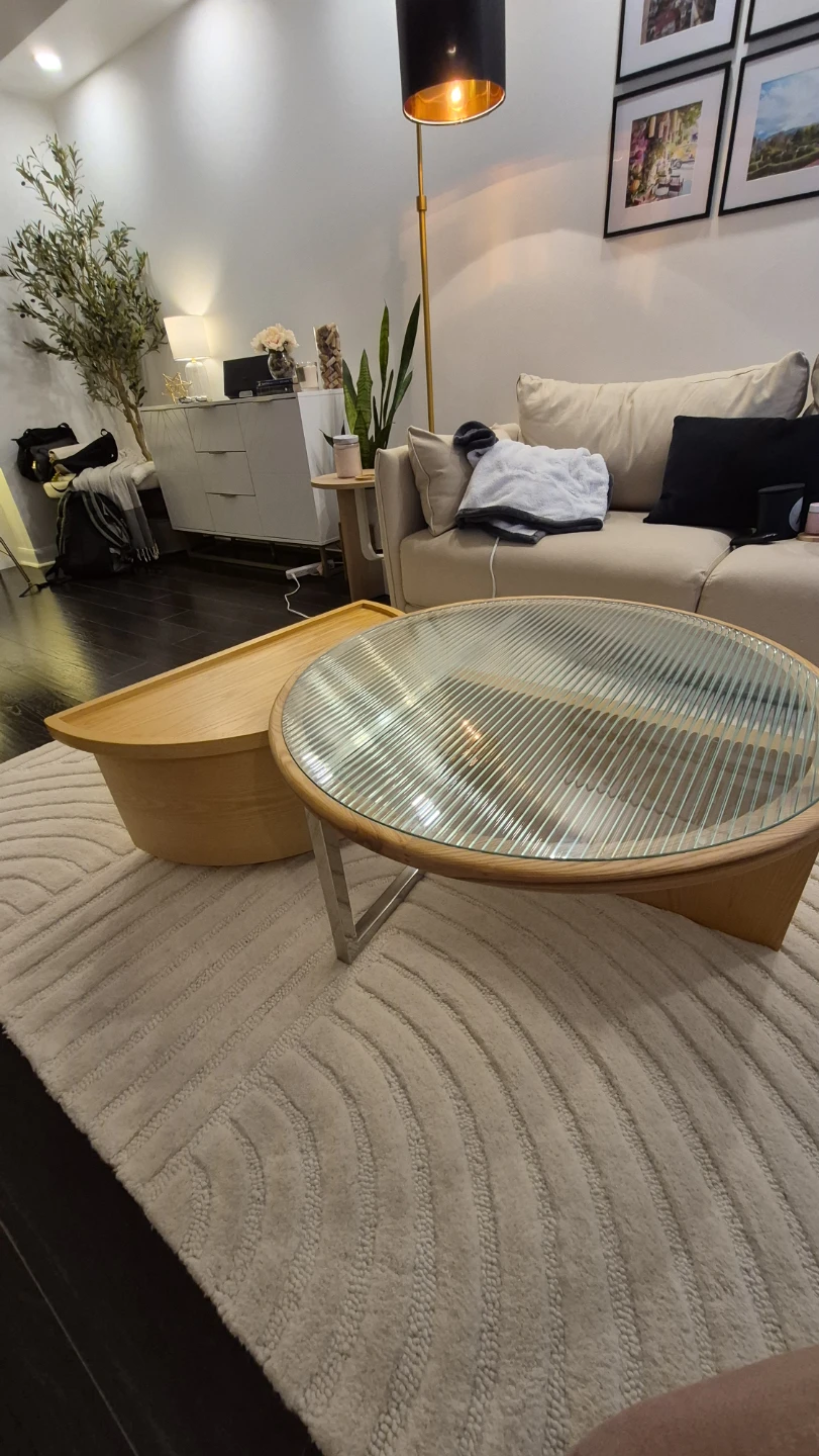 Unique Round Glass Coffee Table with Wooden Accent - photo 3