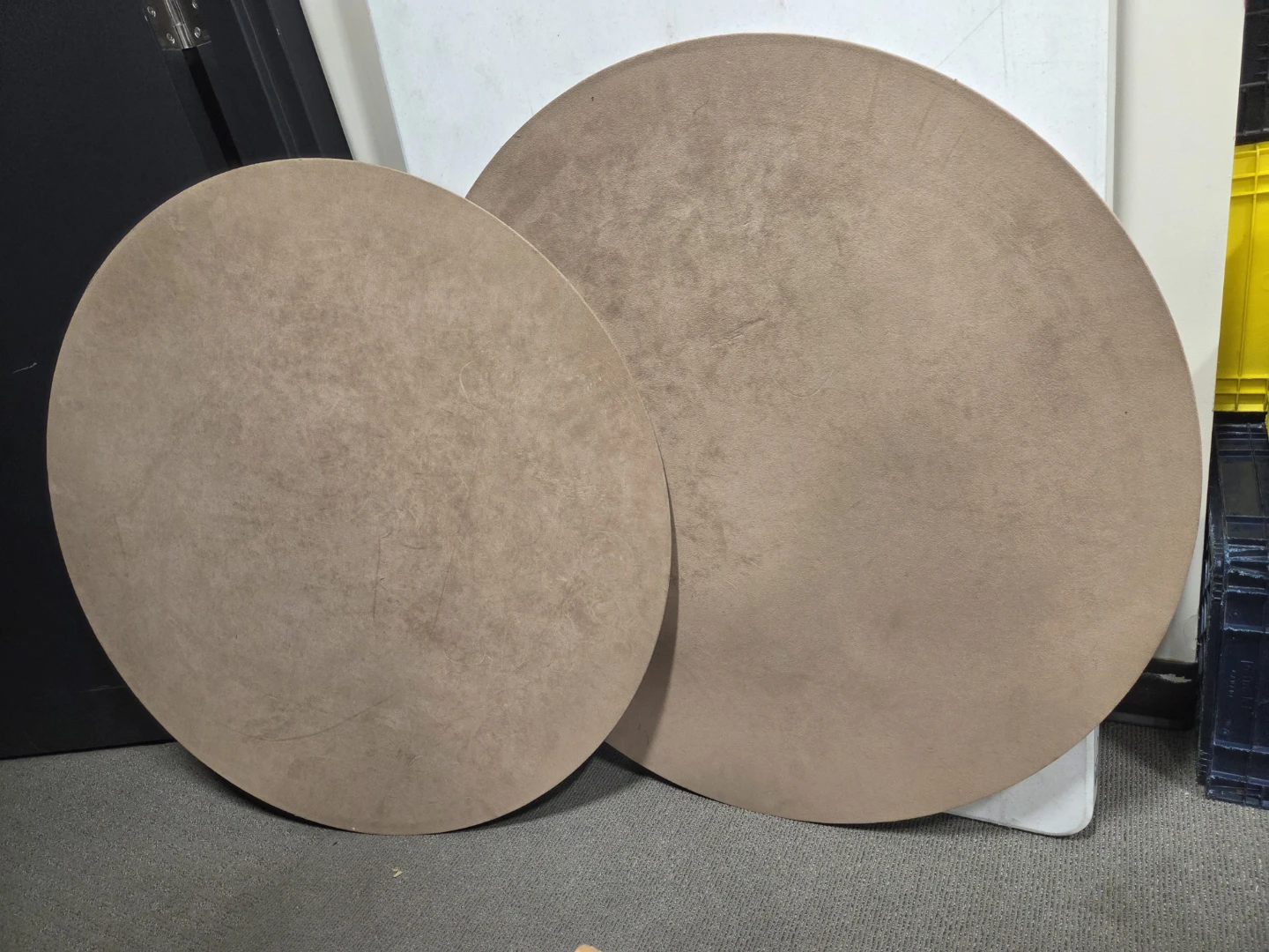 Rounds with soft velvelt like suede fabric over it.
