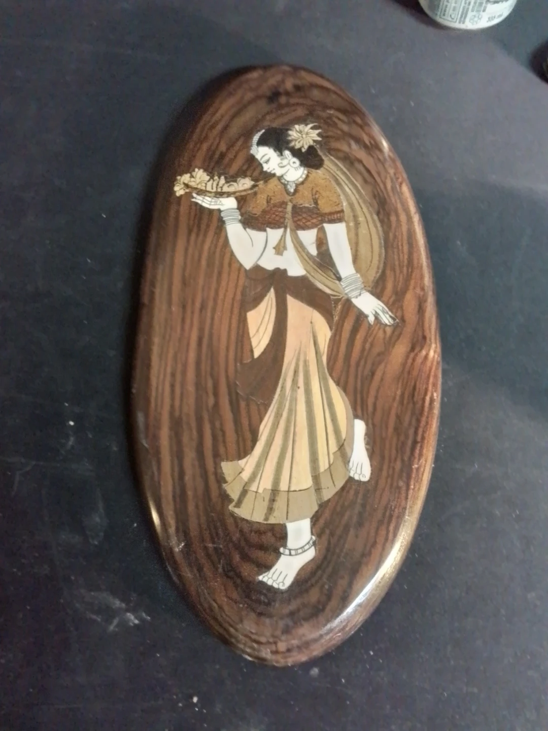 Indian Wood Ivory Inlay Art 13.5x6.5"