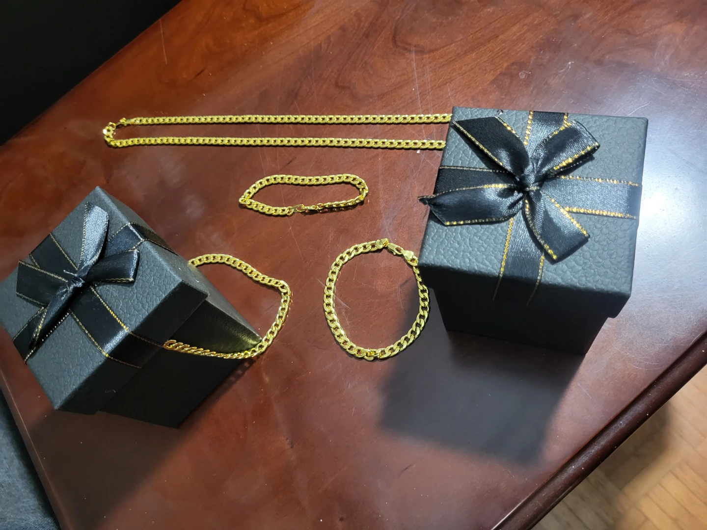 Gold Plated Chain & Bracelet Set with Boxes - photo 3