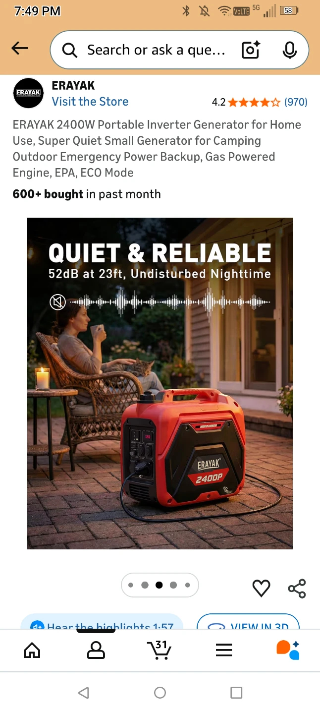 Erayak 2400W Portable Inverter Generator ( Brand New ) - photo 5