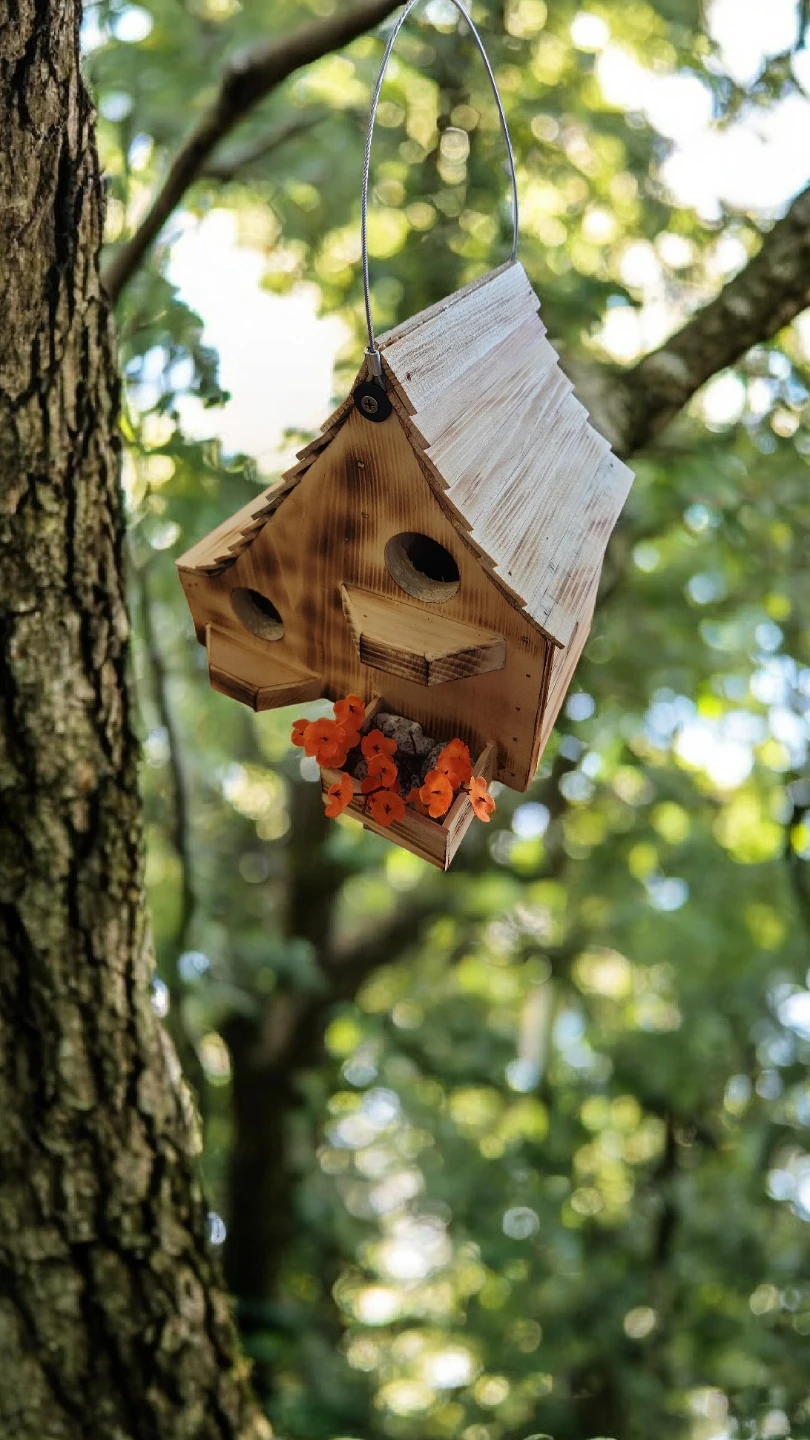 Wooden Birdhouse with Decorative Flowers - photo 3