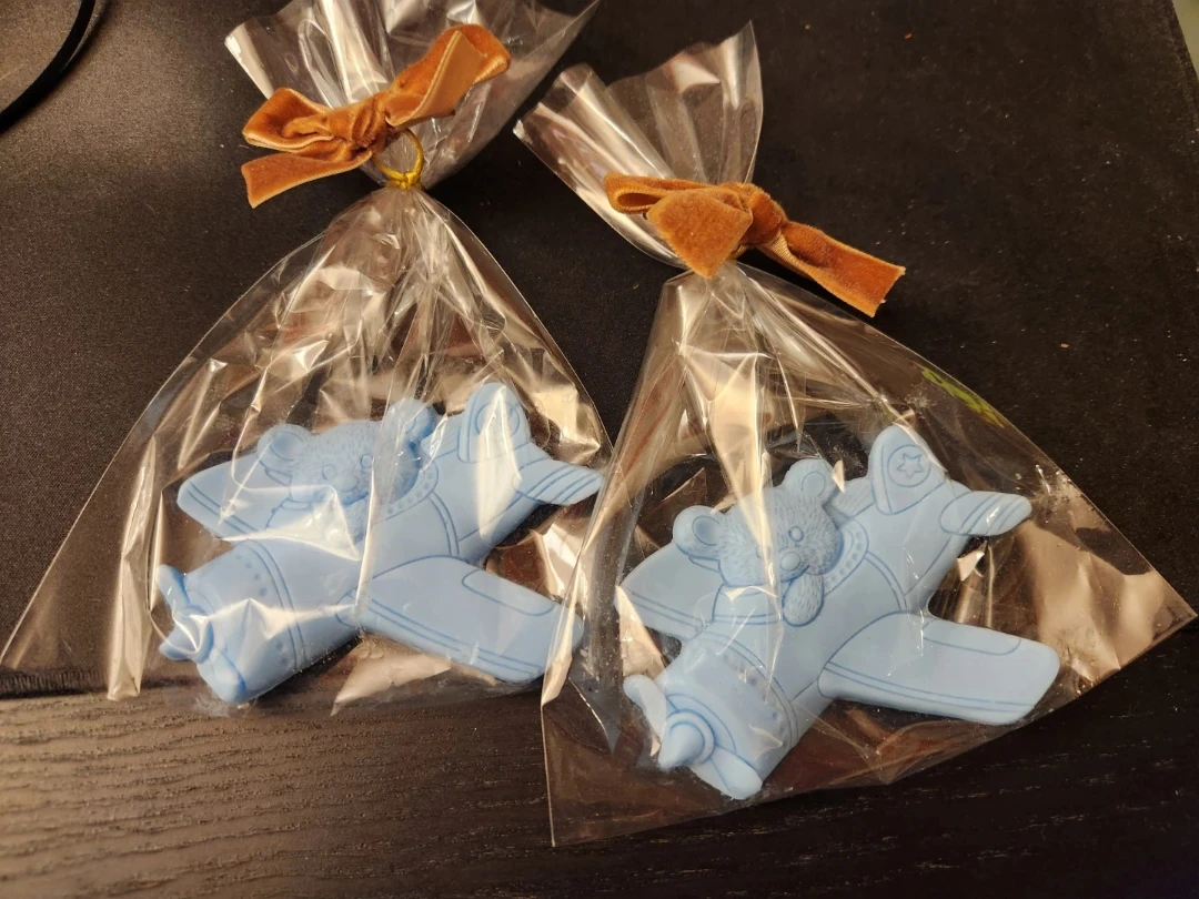 Set of 2 Blue Airplane Soaps with Teddy Bears