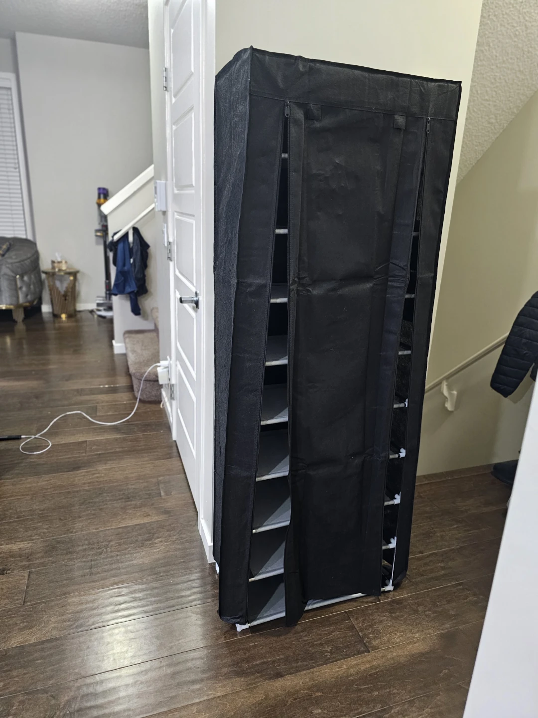Black Shoe Cabinet with Door - Plastic/Metal/Fabric Multi-Tier..