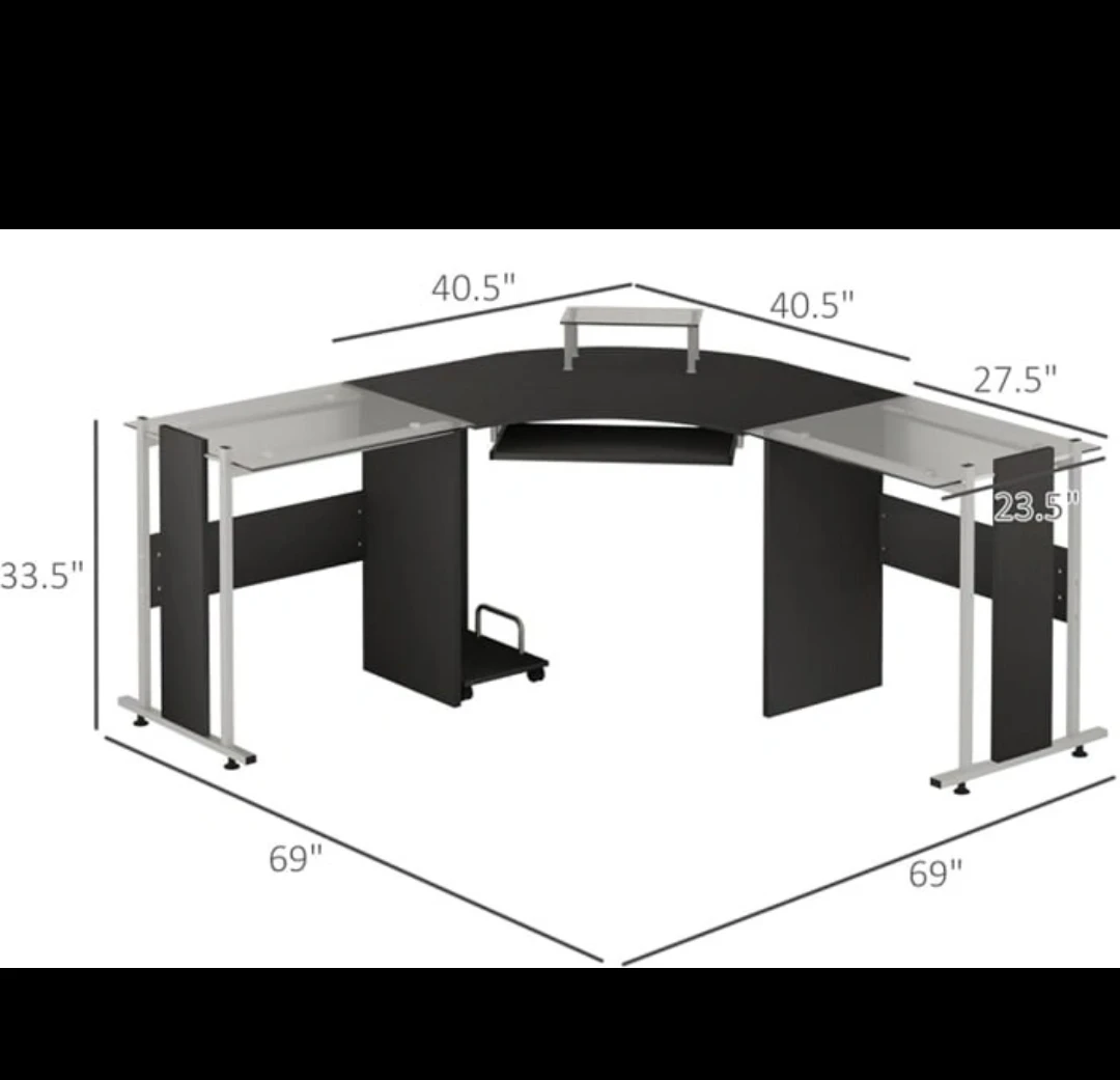Black L-Shaped Glass Top Desk - photo 2