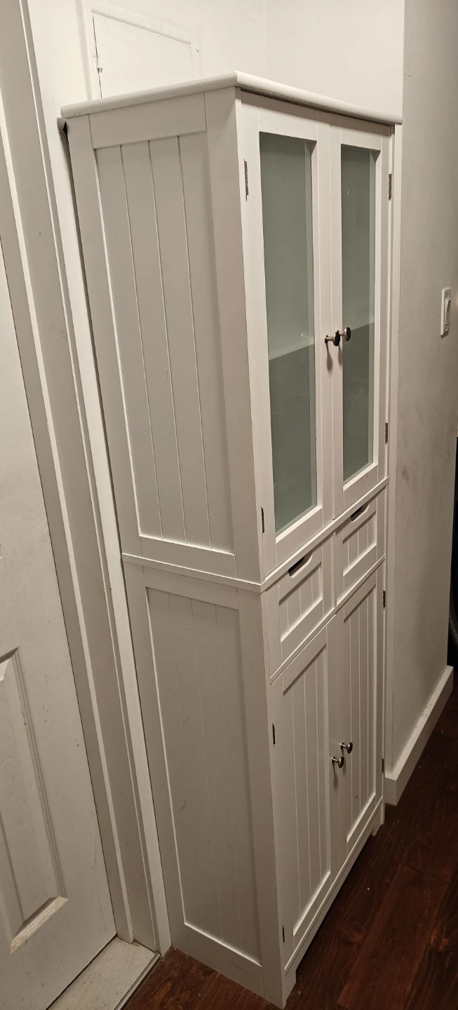White Bathroom Cabinet with Glass Doors