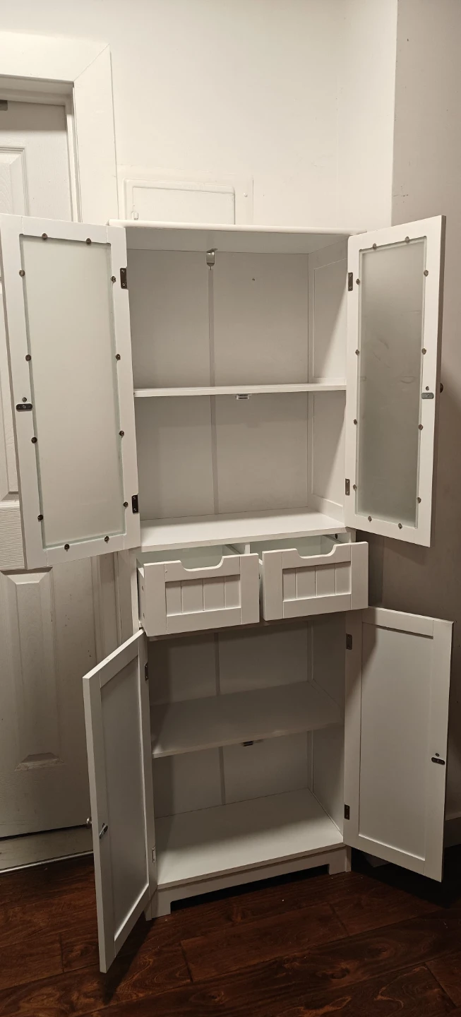 White Bathroom Cabinet with Glass Doors - photo 2