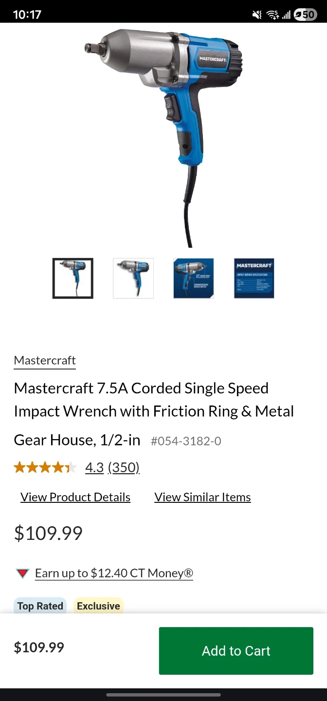 Mastercraft 7.5A Corded Impact Wrench