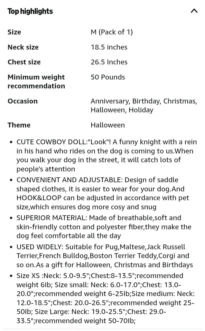 🥕  NEW!   NACOCO Cowboy Rider Dog Costume - Size M - photo 5