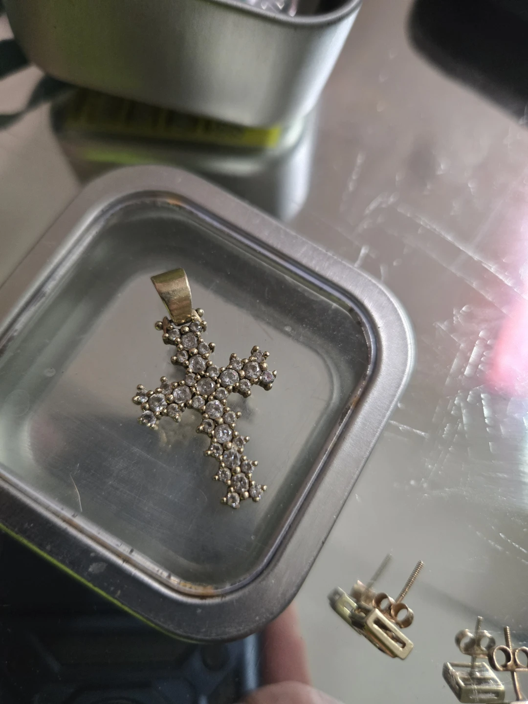 Gold Cross Pendant with Clear Stones - photo 2