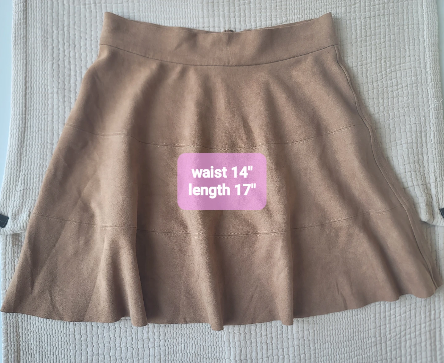 David Lerner Tan A-Line Skirt NWOT Faux suede Paneled Sz LRG - photo 3