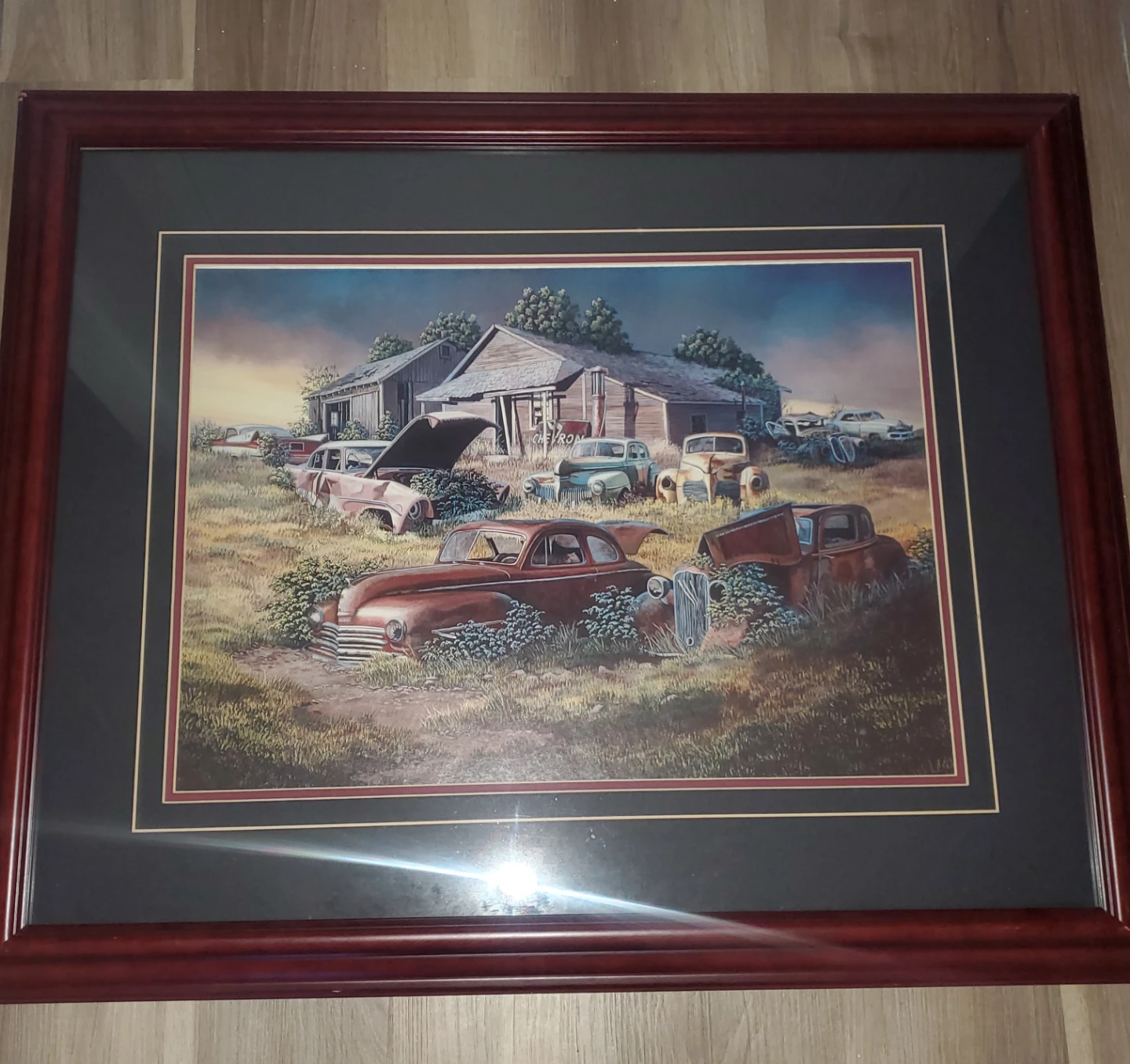 Framed Art Print - Vintage Cars at Farm