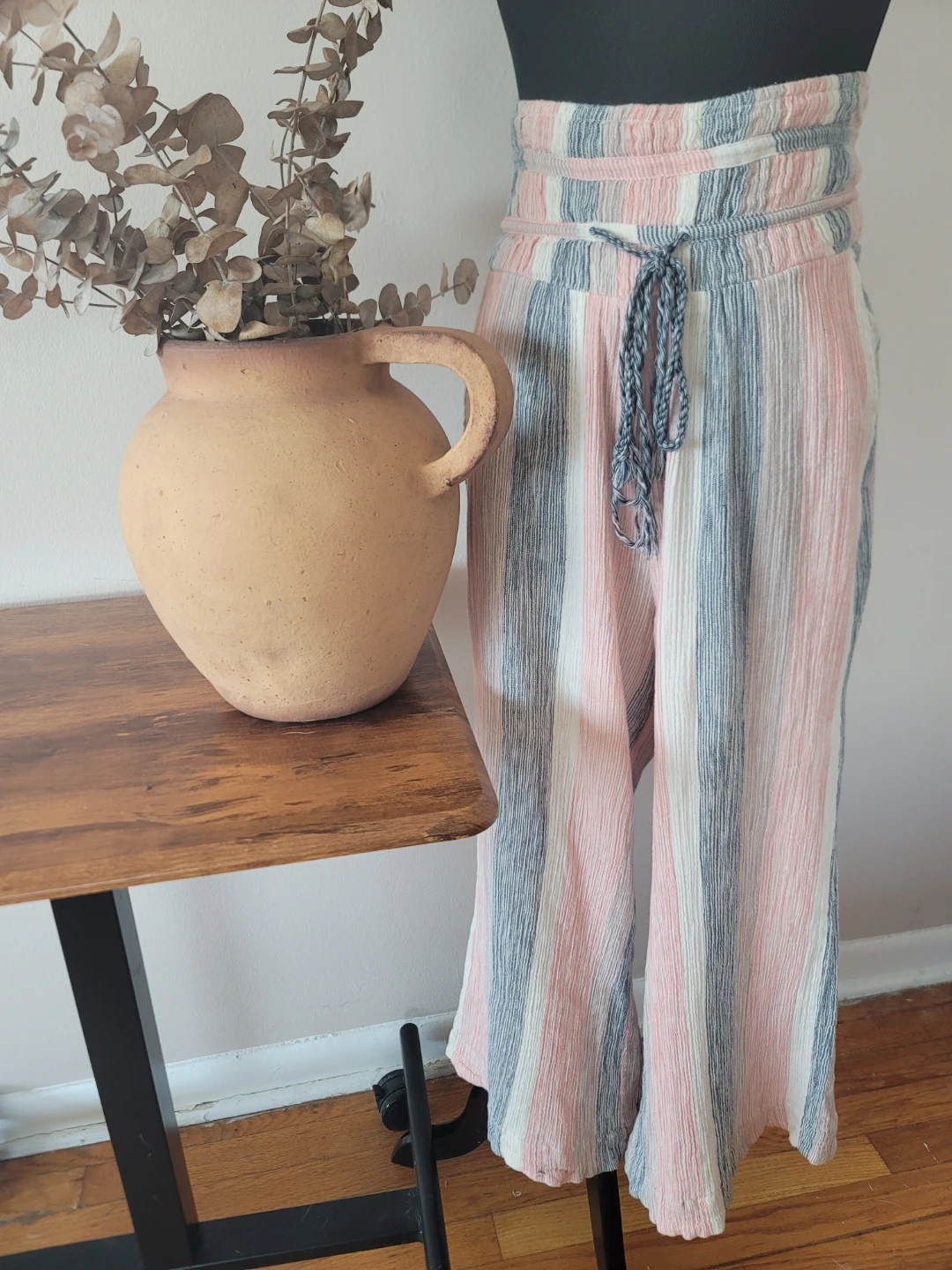 Free People Striped Wide Leg Pants Cotton Coastal Cottage Sz S - photo 3
