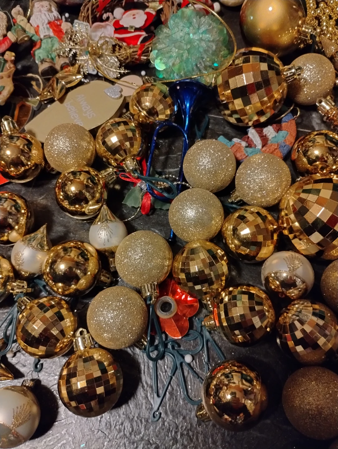 Assorted Gold Christmas Ornaments and Beaded Garland - photo 3