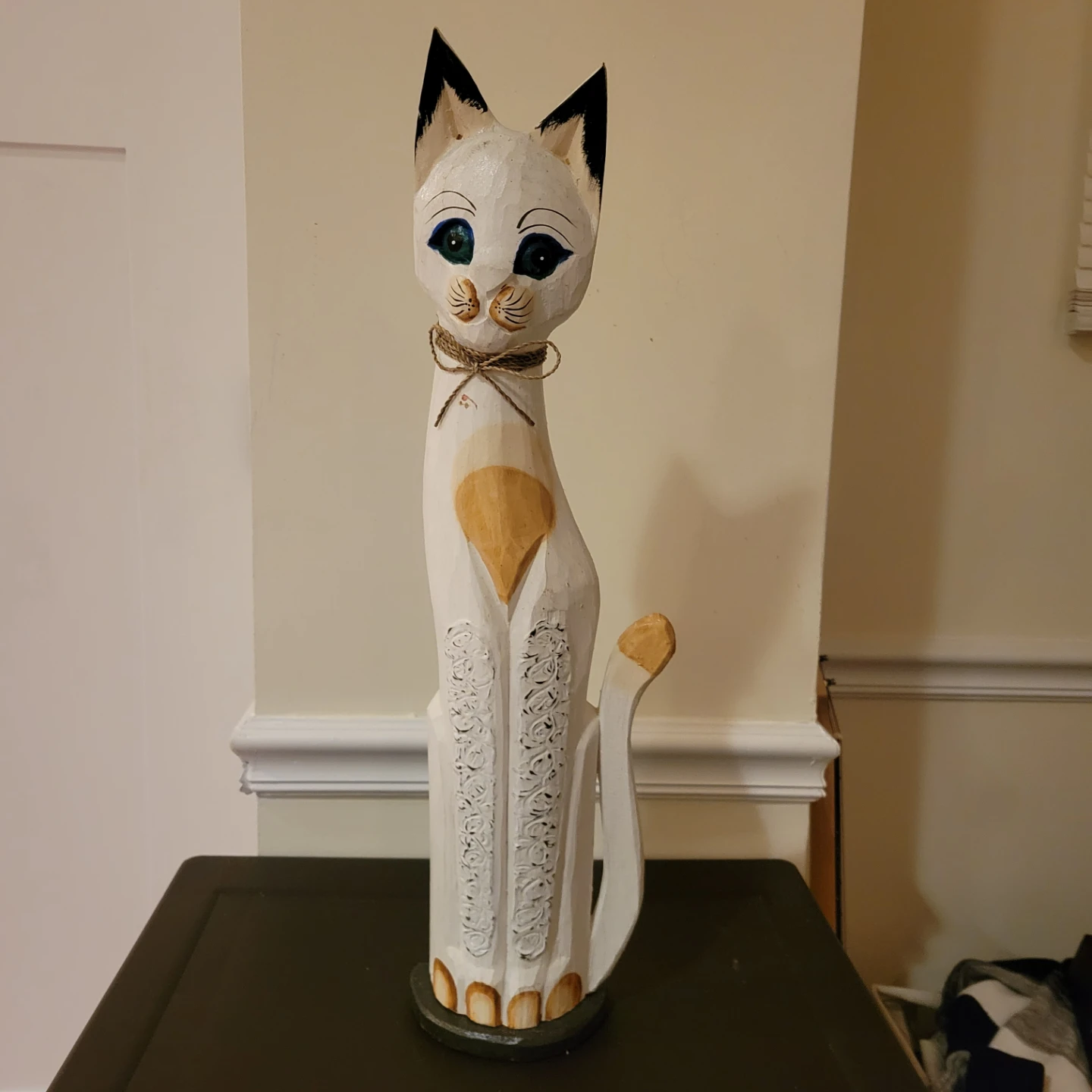 Hand-carved Wooden Cat Figurine