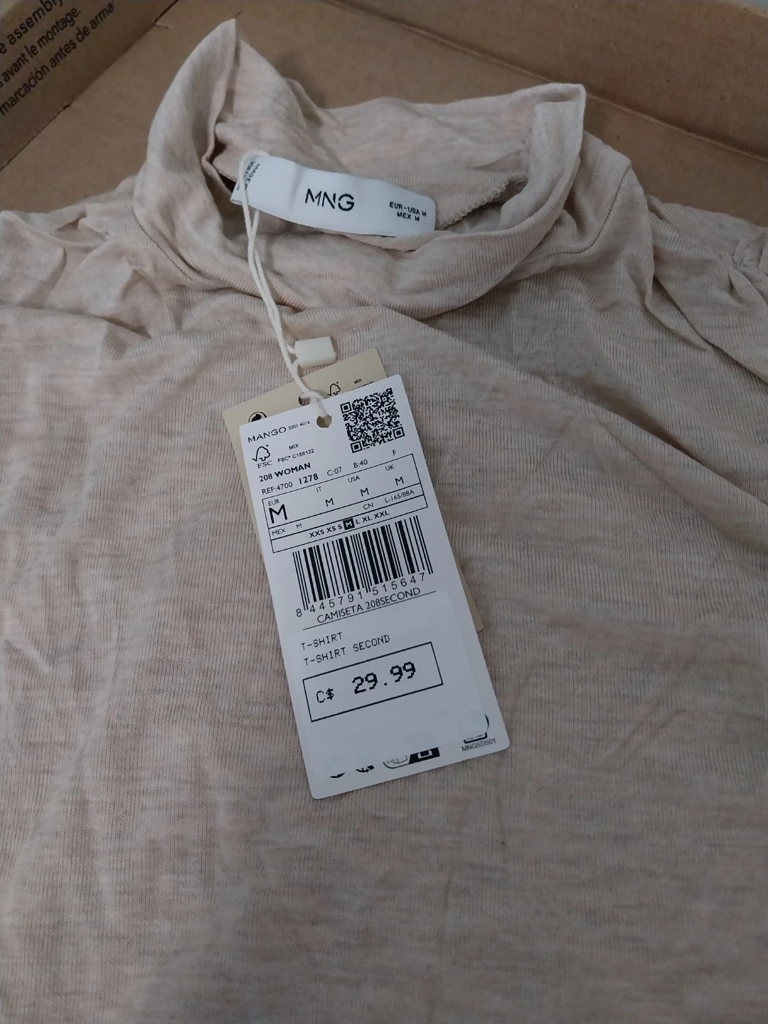 Mango Women's Beige Turtleneck T-Shirt Size M