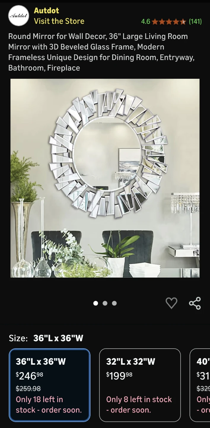 Autdot 36" Round Wall Mirror - NEW!