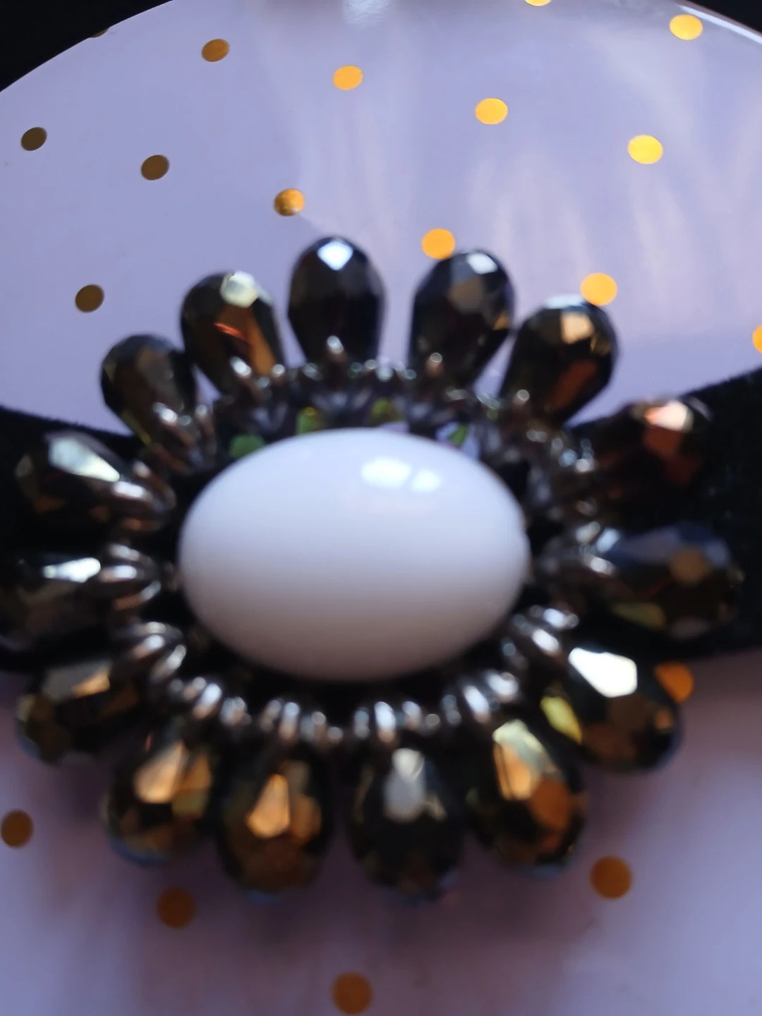 Black Velvet Choker with Beaded Flower - photo 2
