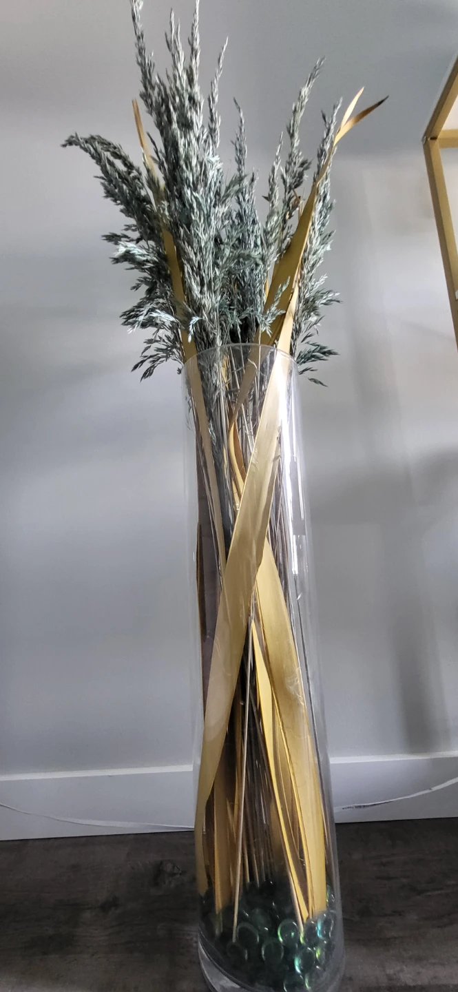 Tall Glass Vase with Dried Grass and Decorative Gems - photo 2