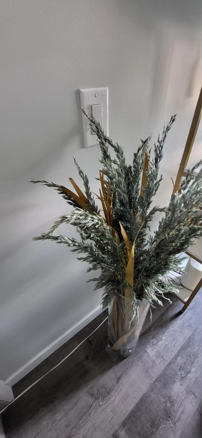 Tall Glass Vase with Dried Grass and Decorative Gems - photo 4