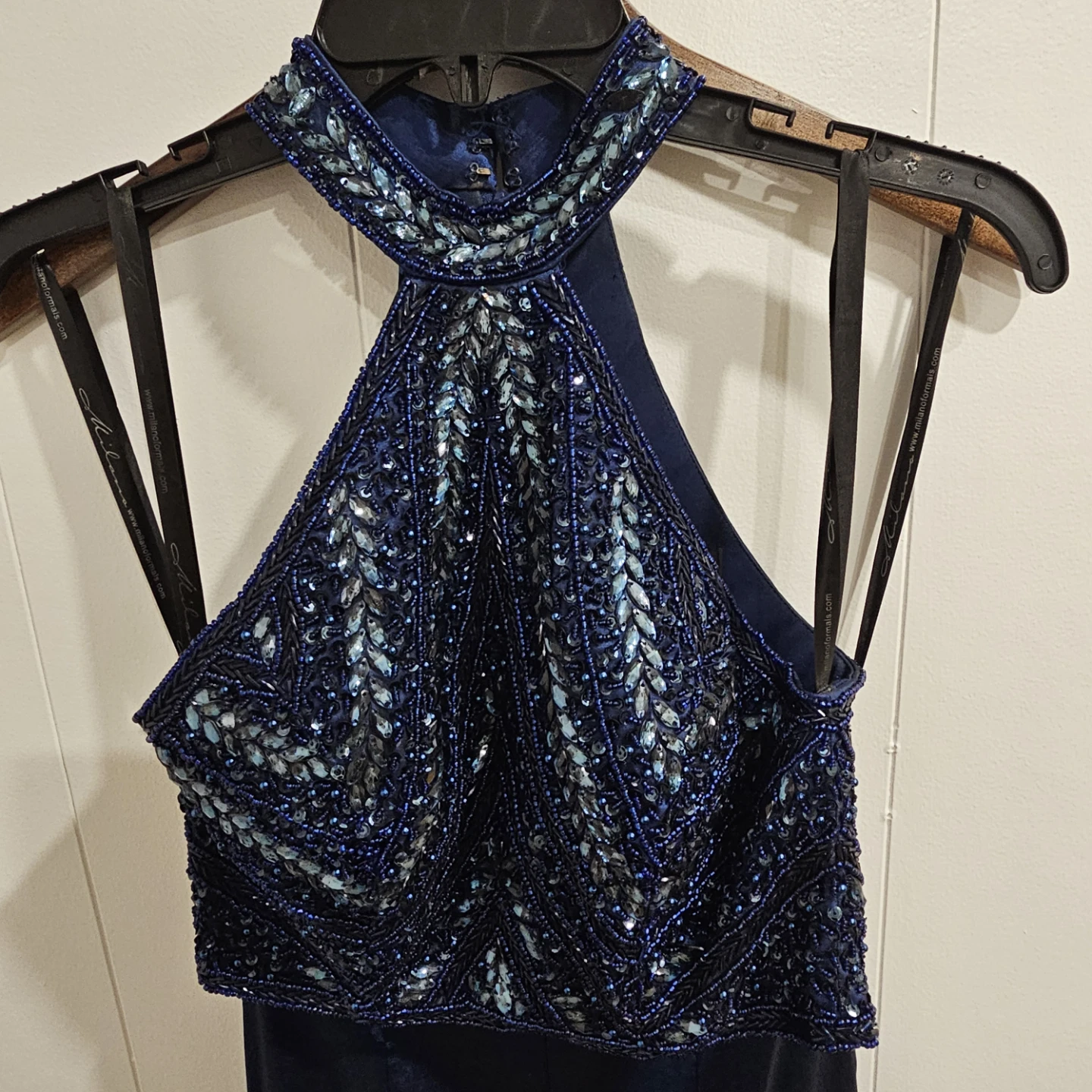 Milano Formals Blue Beaded Halter Dress - photo 2