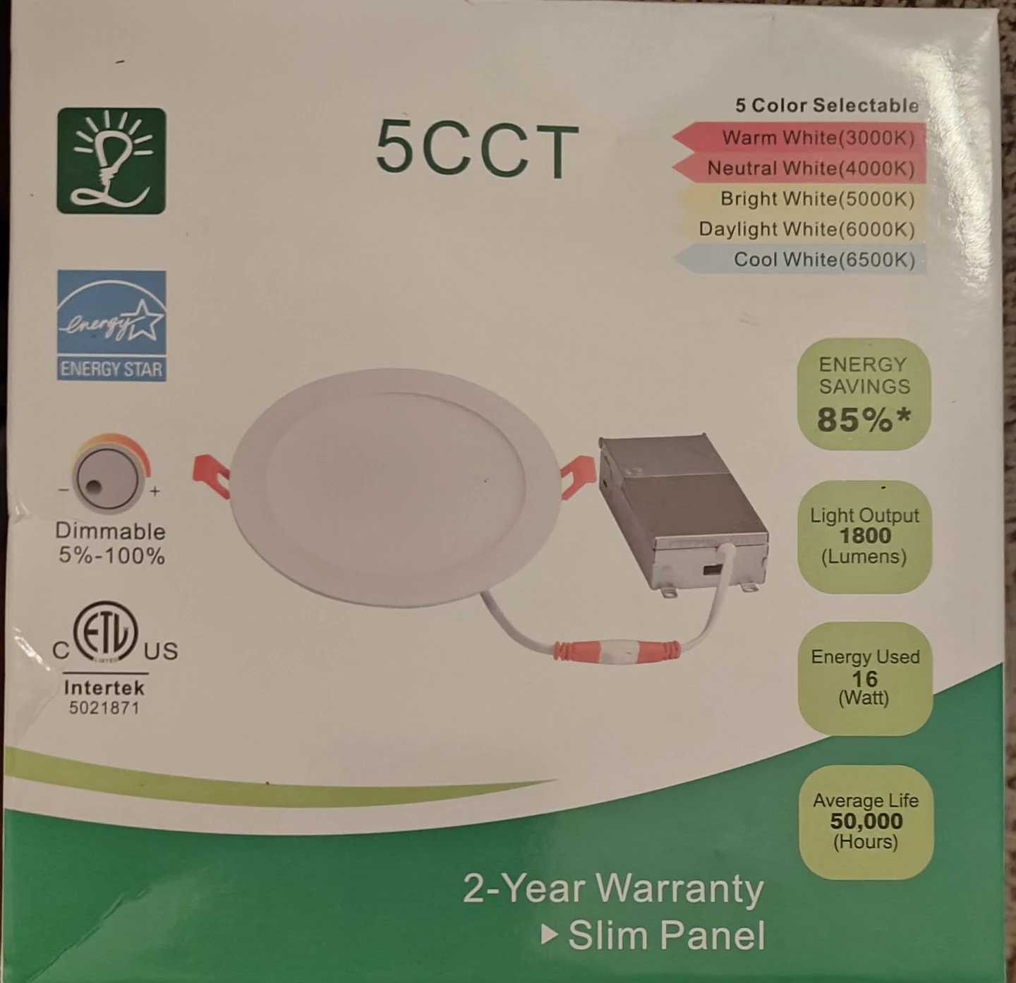 5CCT Dimmable LED Slim Panel Light