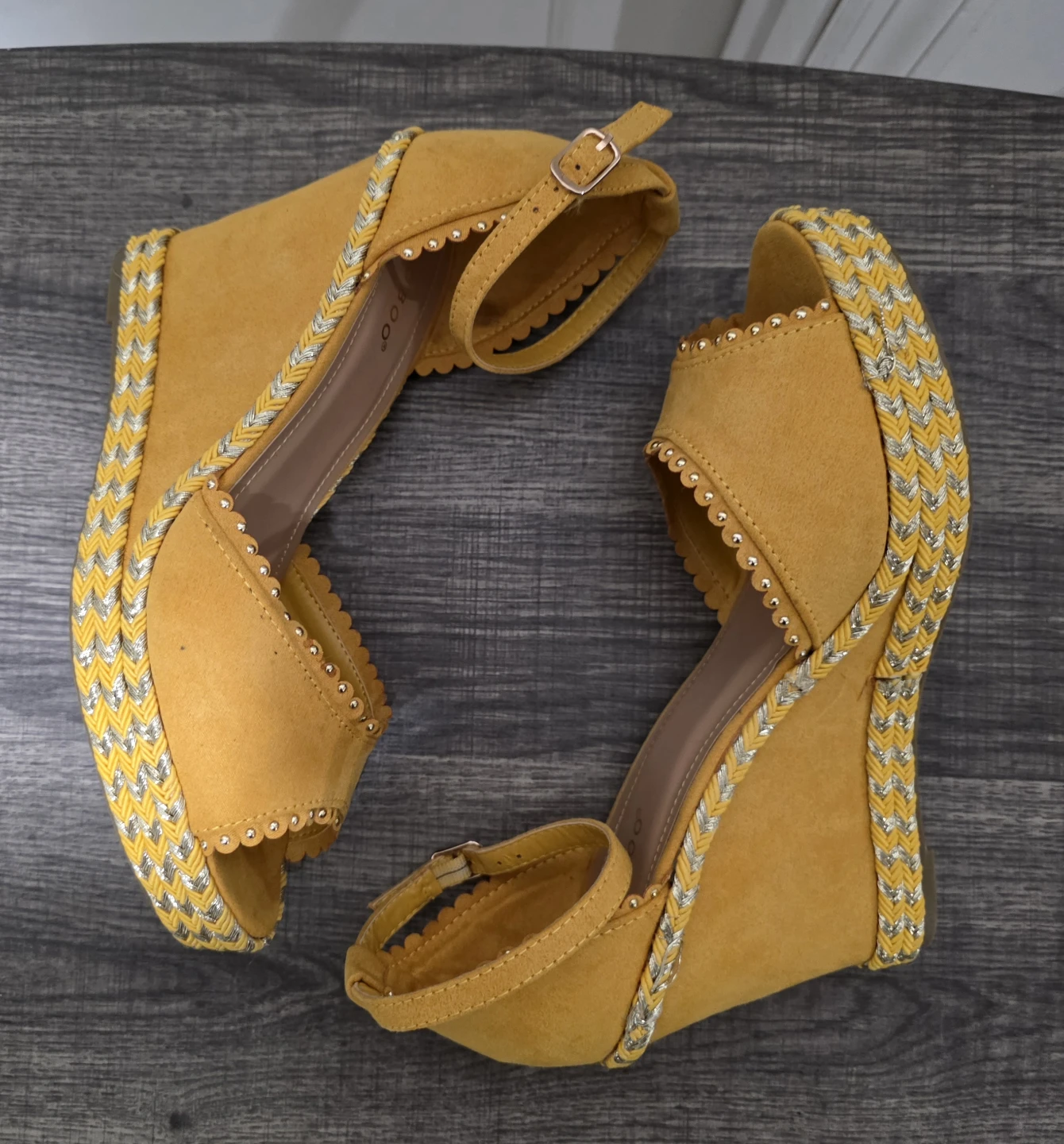Yellow Suede Wedge Sandals