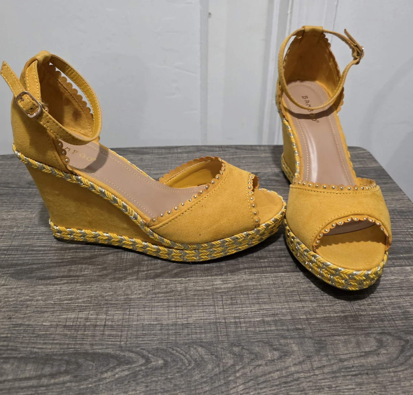 Yellow Suede Wedge Sandals - photo 3