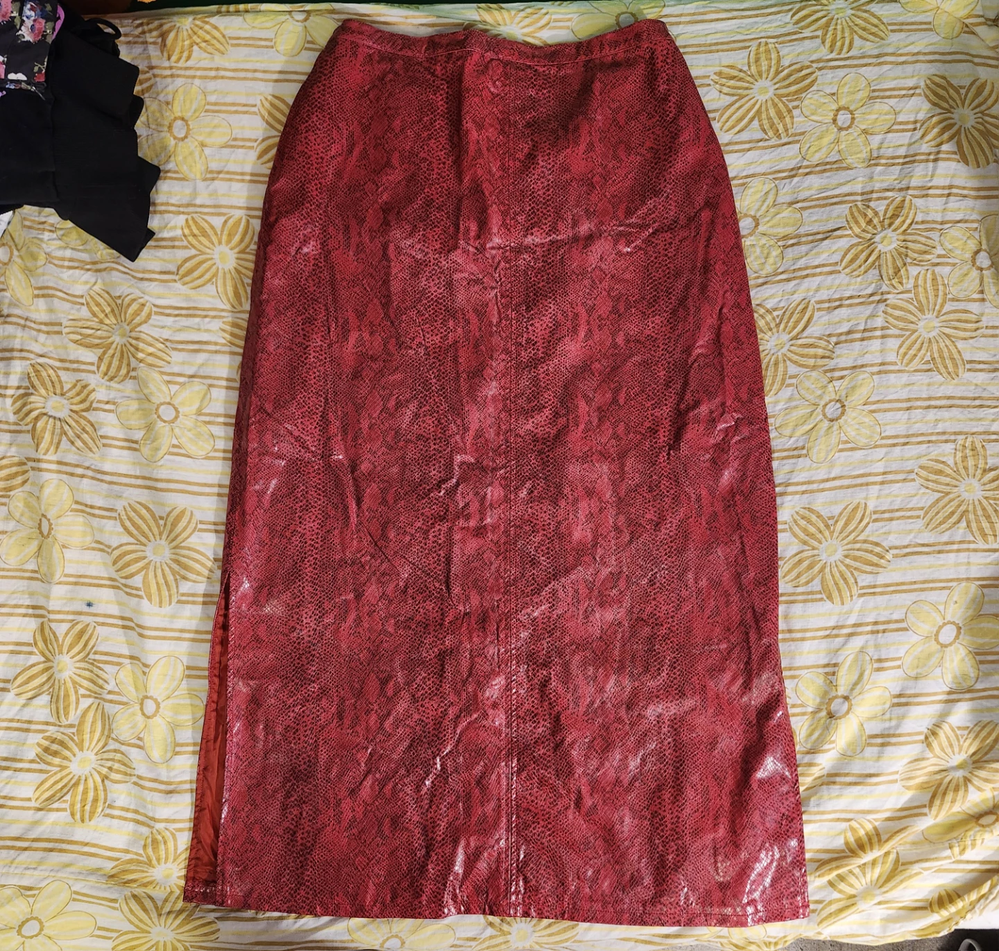 Vintage Red snakeskin pleather maxi skirt