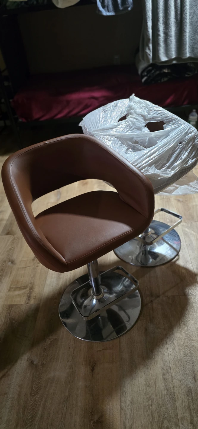 Brown Faux Leather Adjustable Bar Stool