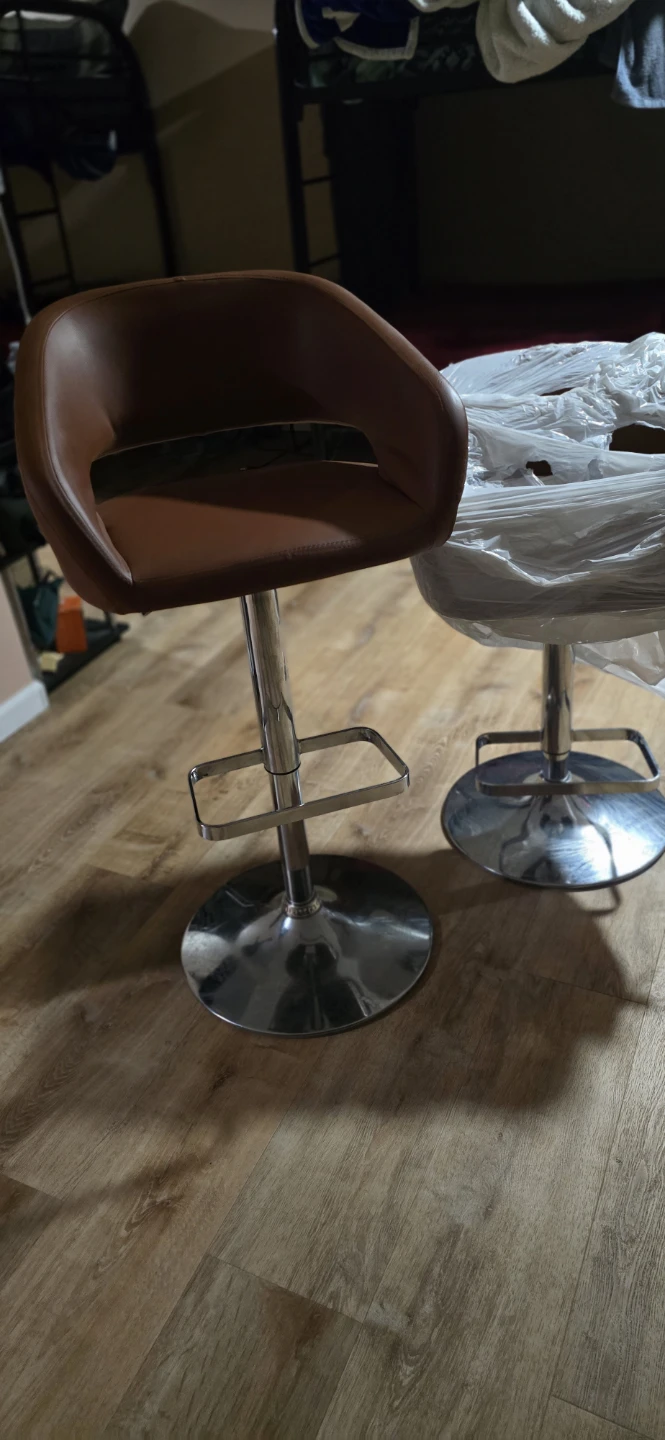 Brown Faux Leather Adjustable Bar Stool - photo 2