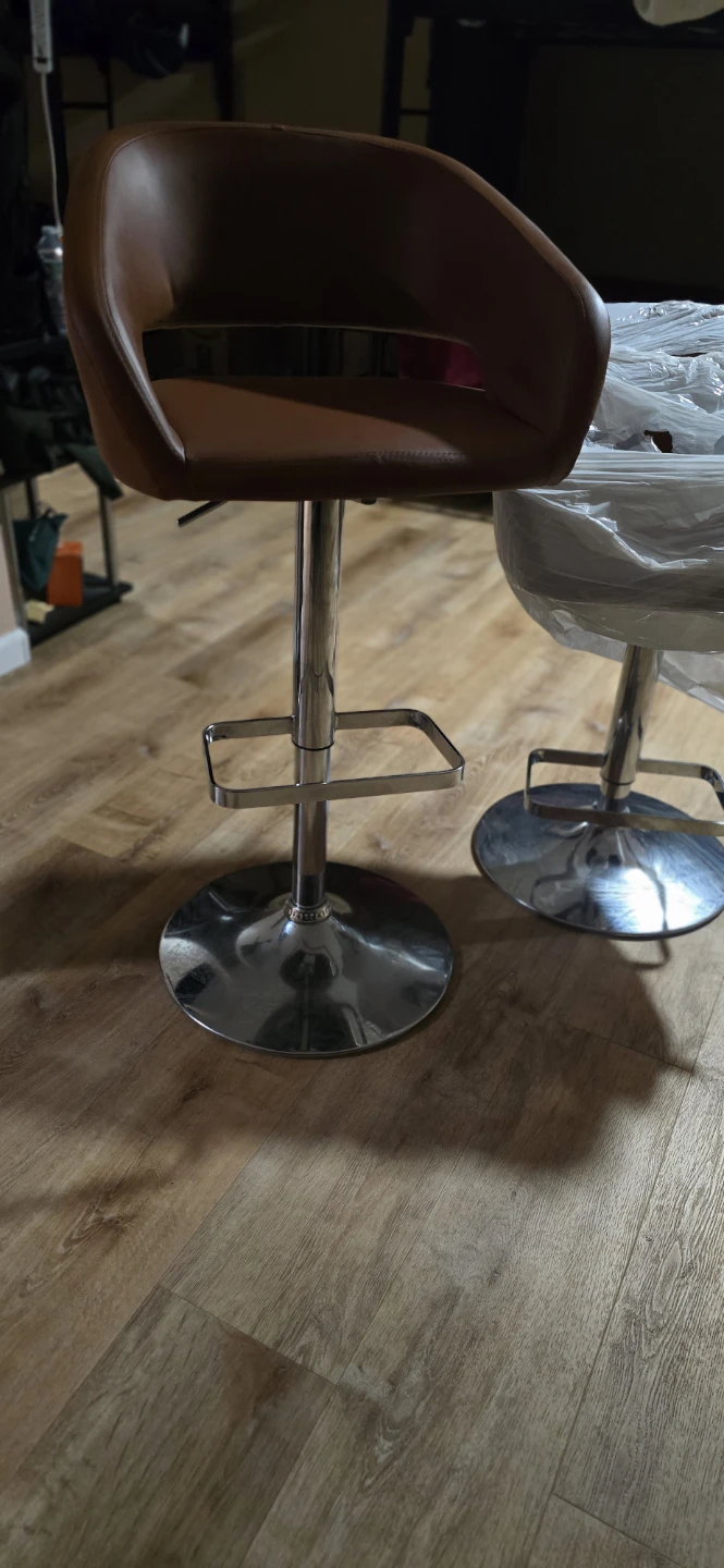 Brown Faux Leather Adjustable Bar Stool - photo 3