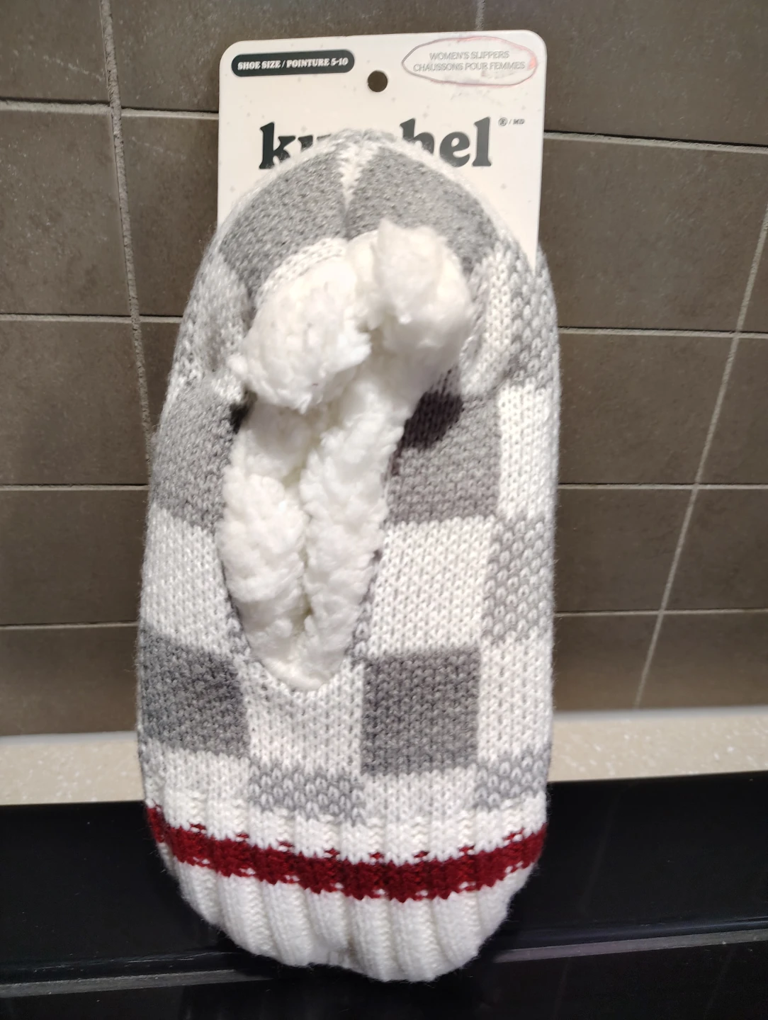 Knit Women's Slippers Grey Plaid Size 5-10