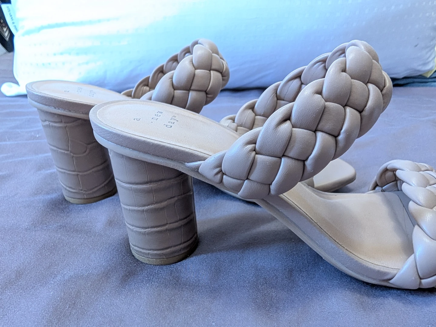 Braided Slide Heeled Sandals Cream