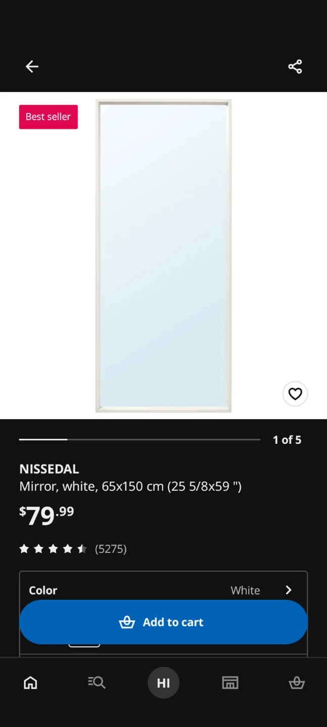 IKEA NISSEDAL Mirror, White, 65x150 cm