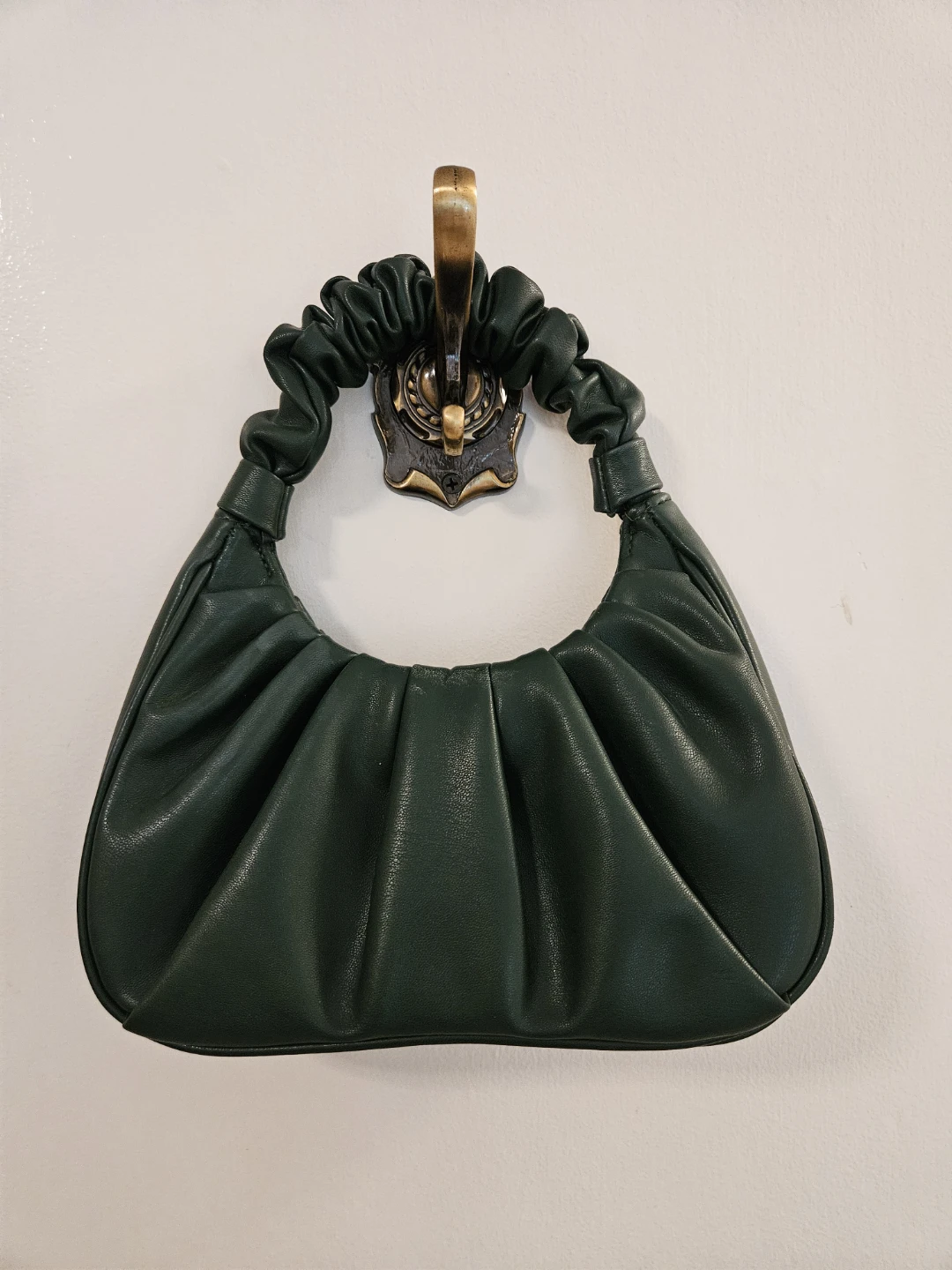 Dark Green Ruched Handle Handbag