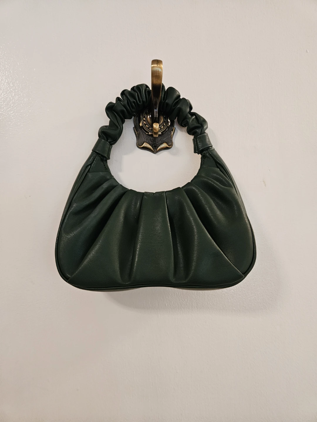 Dark Green Ruched Handle Handbag - photo 2