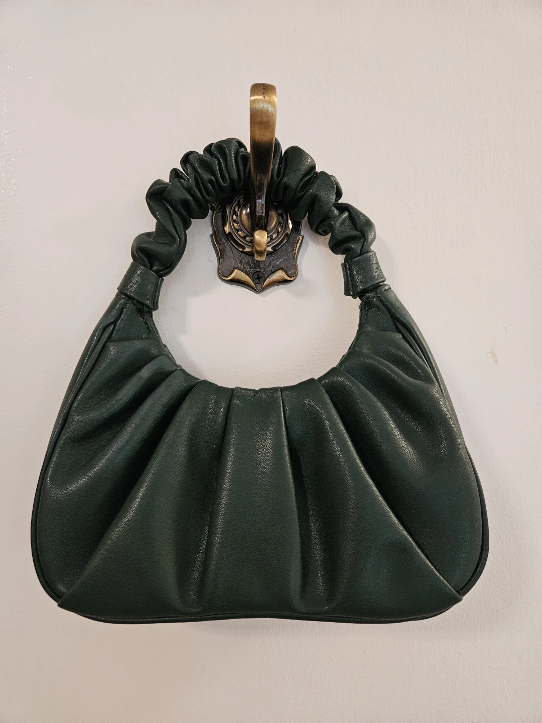 Dark Green Ruched Handle Handbag - photo 3