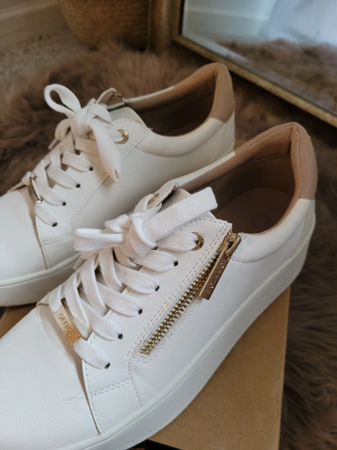 OFFICE White Faux Leather Zip Detail Sneakers - photo 4