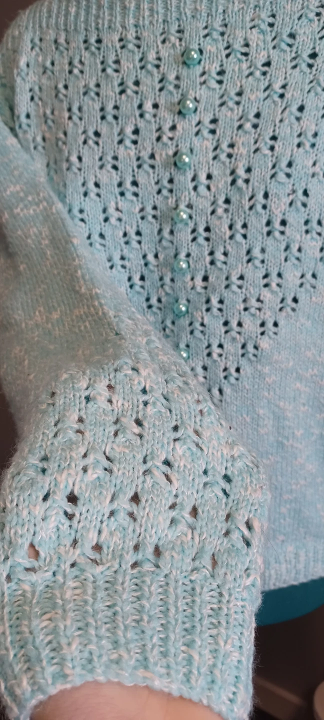Light Blue Knit Sweater with Pearl Buttons - photo 3
