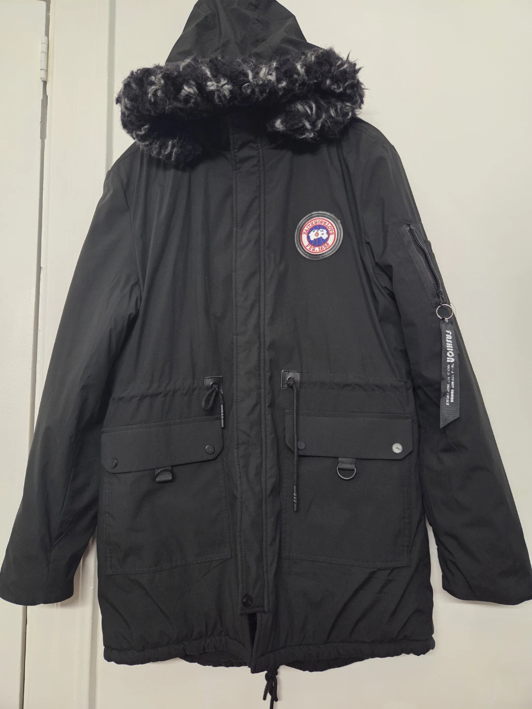 Black Parka Jacket with Fur Hood - photo 3