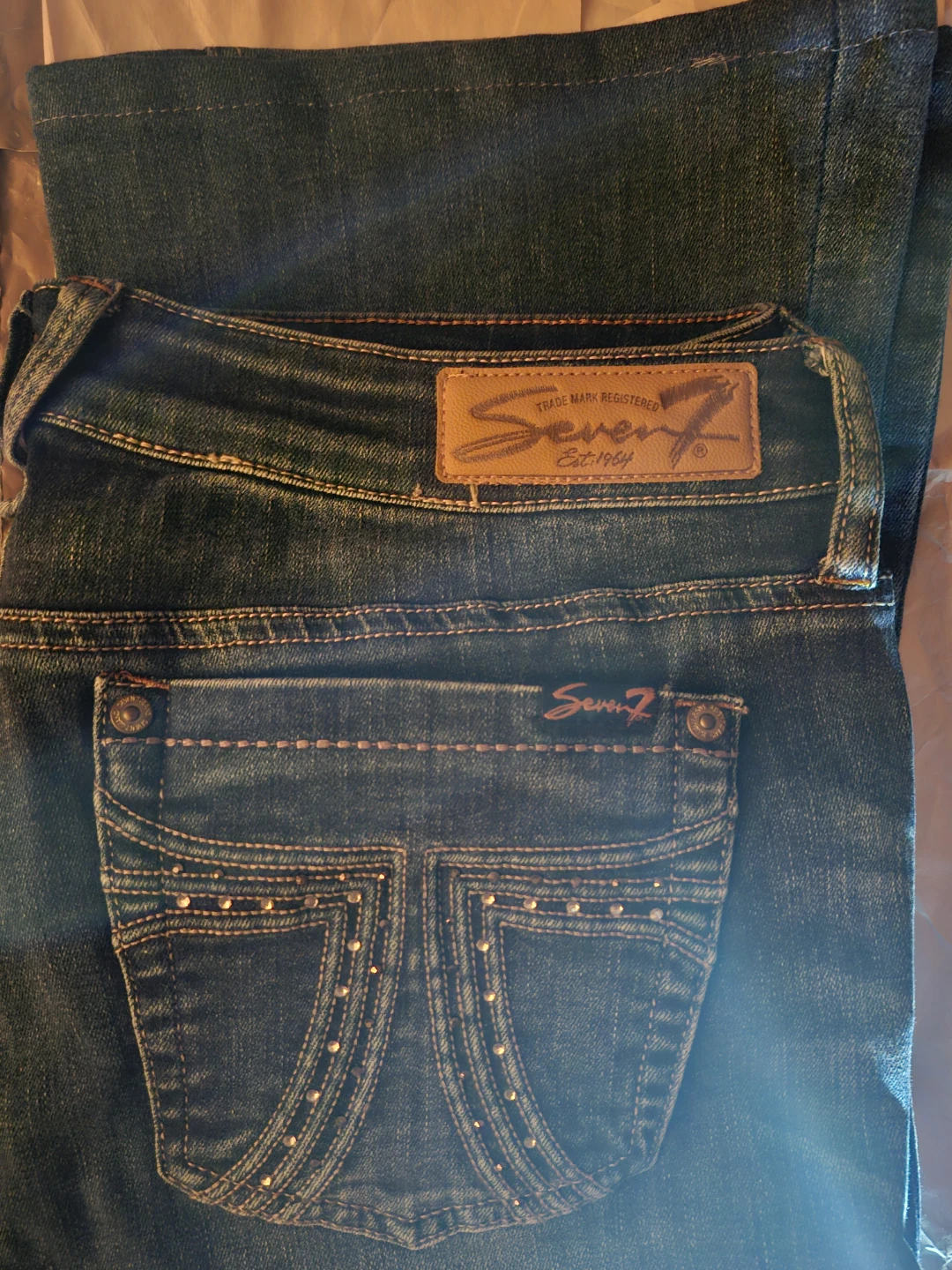 Seven 7 Blue Jeans w/ Silver Bling Pockets, 12, womens petite