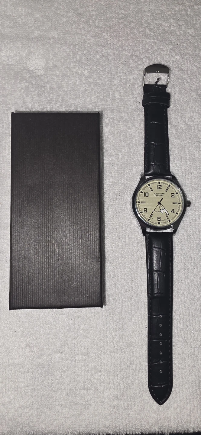 BINLUHUAN Quartz Watch with Black Leather Strap