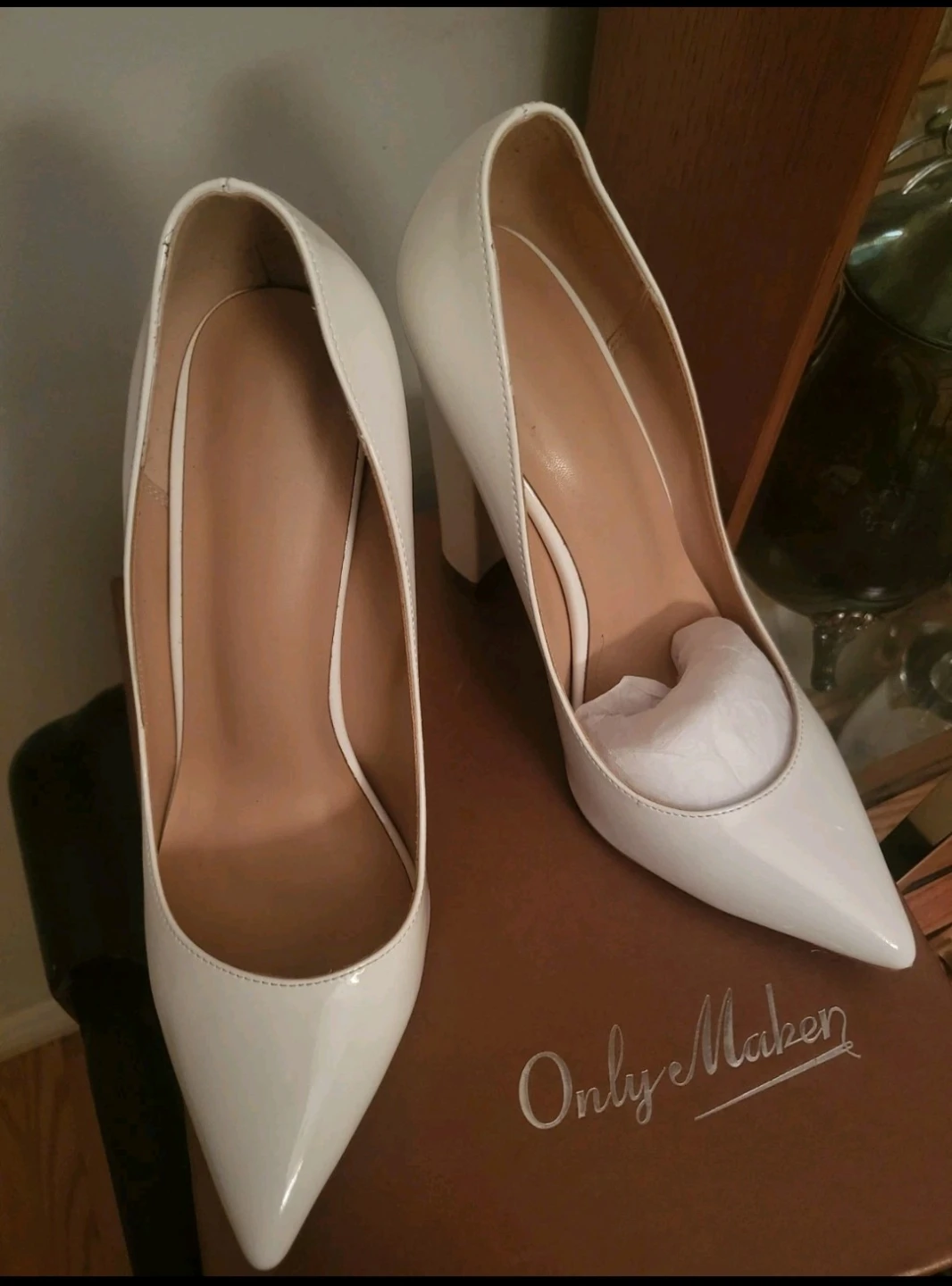 White Patent Leather Pointed Toe Heels