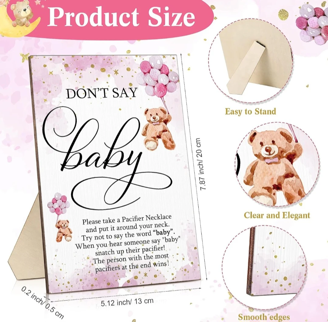 Don't Say Baby Game Sign and Pacifier Necklaces for Baby Shower - photo 2