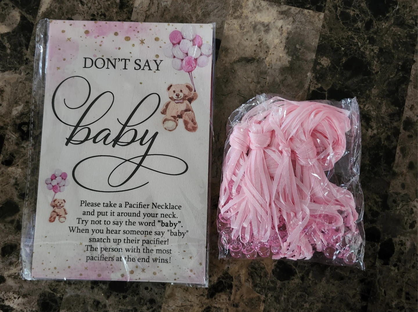 Don't Say Baby Game Sign and Pacifier Necklaces for Baby Shower - photo 4